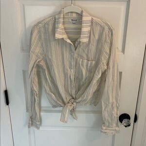 Madewell Cream and Blue Striped Tie-Front Shirt